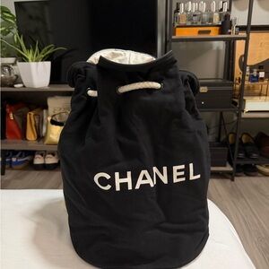 CHANEL Black and White Drawstring Bag